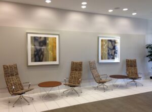Custom Framed Artwork installed for a Chicago Condo Building lobby section