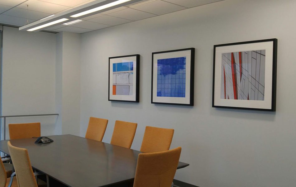Custom Framed Artwork Installed for Wintrust Financial office